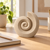 Spiral Shell tabletop sculpture in Sand: desk view