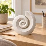 Spiral Shell tabletop sculpture in Shell White: desk view