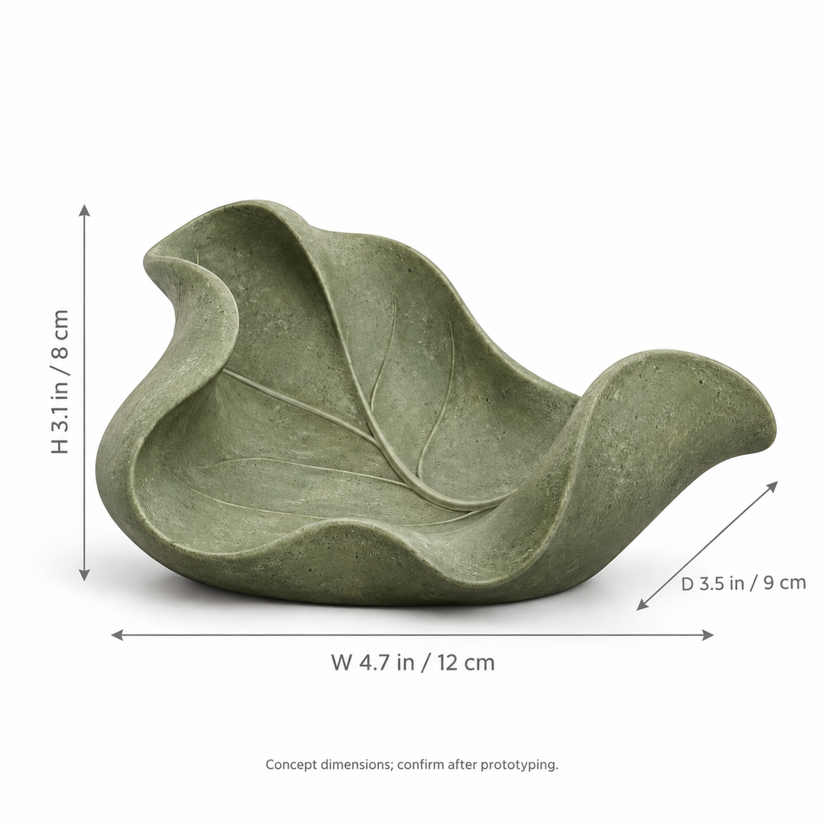 Autumn Fold tabletop sculpture in Muted Sage Green: size view