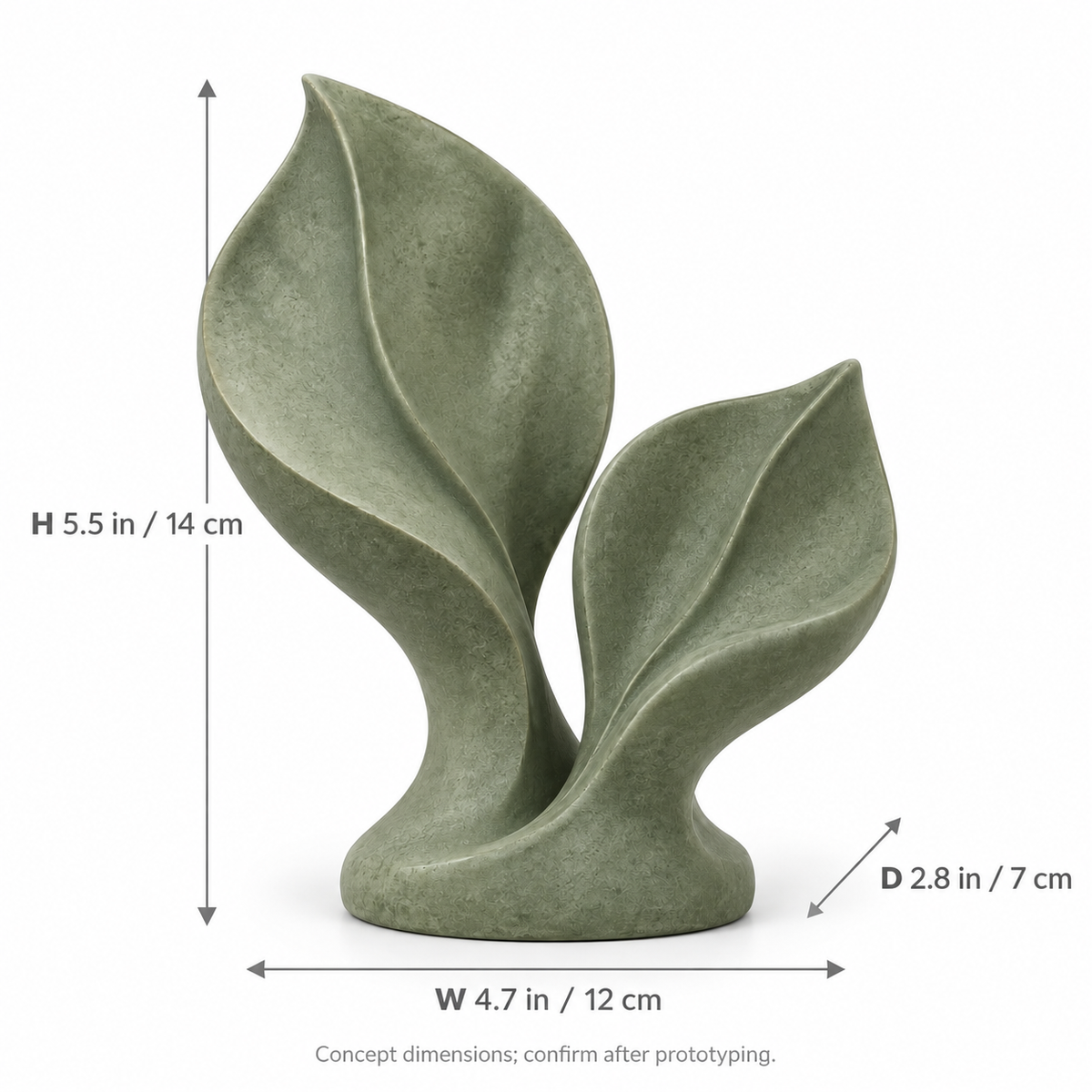 Pairing tabletop sculpture in Muted Sage Green: size view