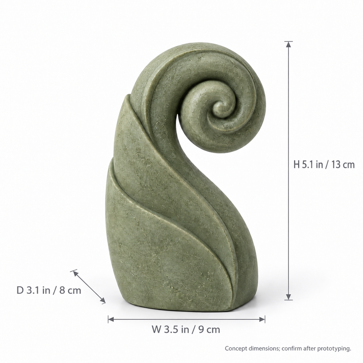 Unfurl tabletop sculpture in Muted Sage Green: size view