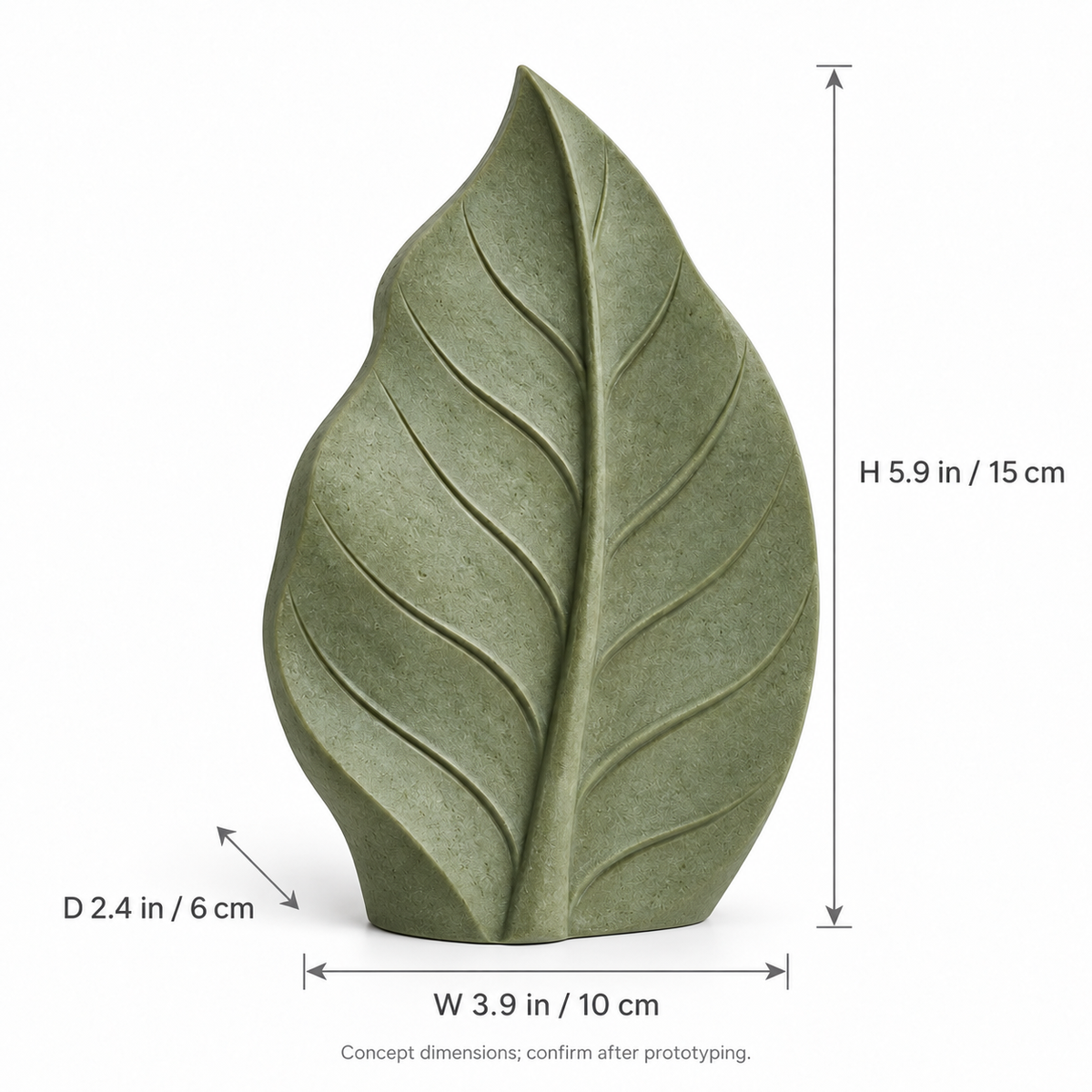 Vein tabletop sculpture in Muted Sage Green: size view