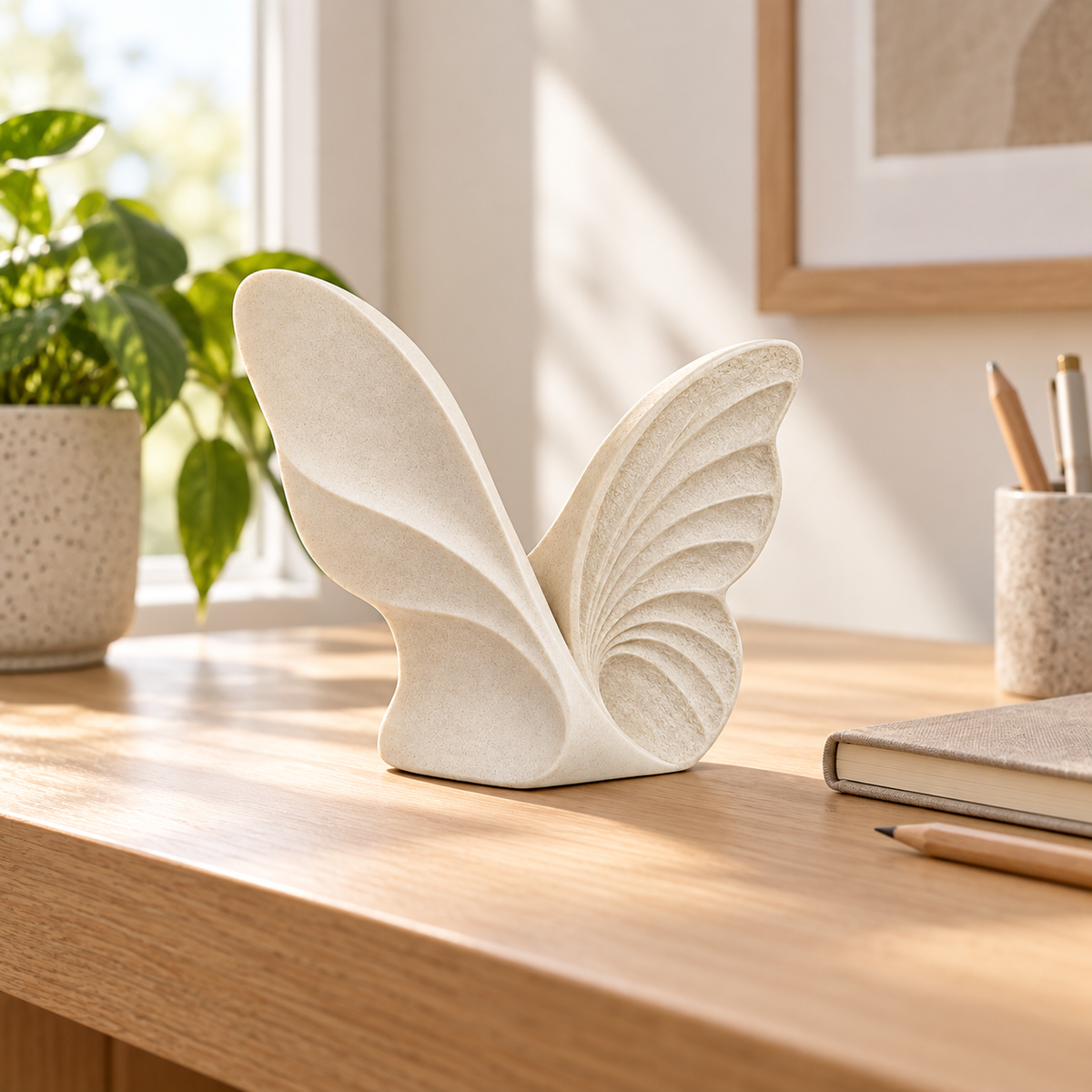 Day & Night tabletop sculpture in Matte Ivory: desk view