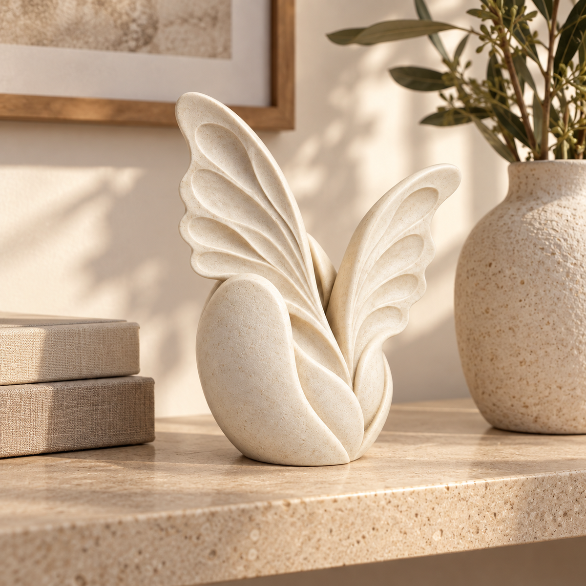 Emergence tabletop sculpture in Matte Ivory: shelf view
