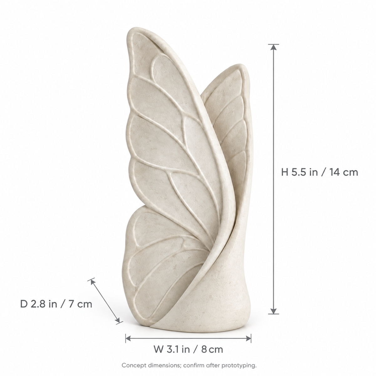 Perch tabletop sculpture in Matte Ivory: size view