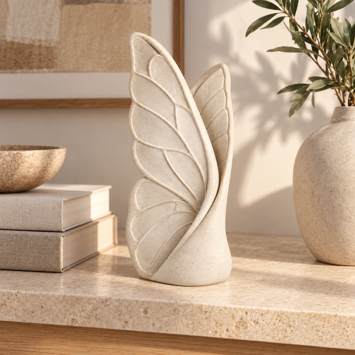 Perch tabletop sculpture in Matte Ivory: shelf view