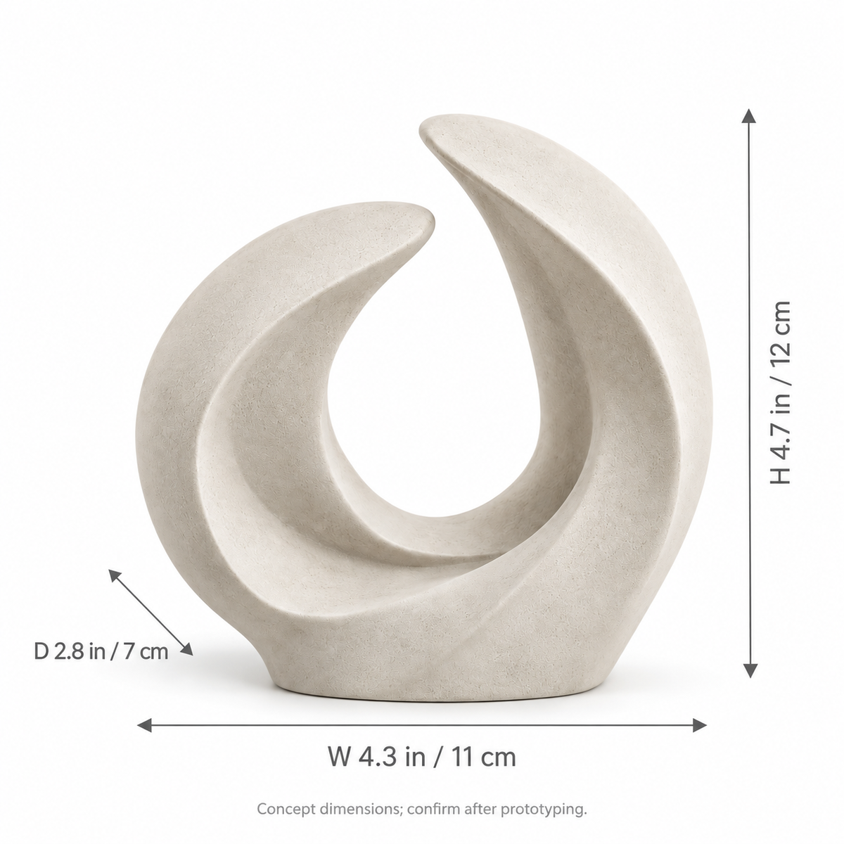 Wing Loop tabletop sculpture in Matte Ivory: size view